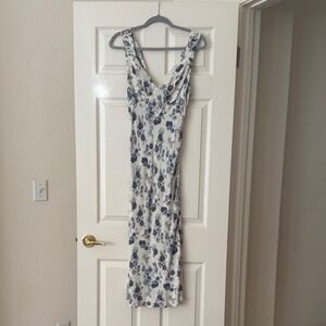 Reformation Blue and White Bodycon Midi Dress